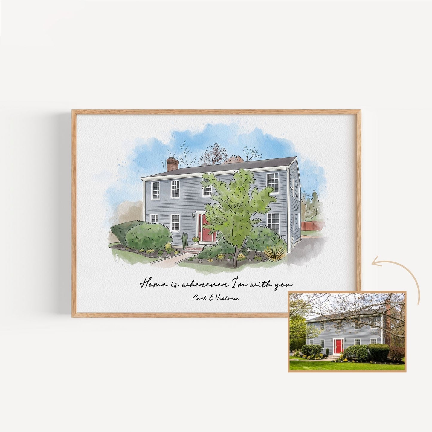Watercolor Hand Drawn House Portrait