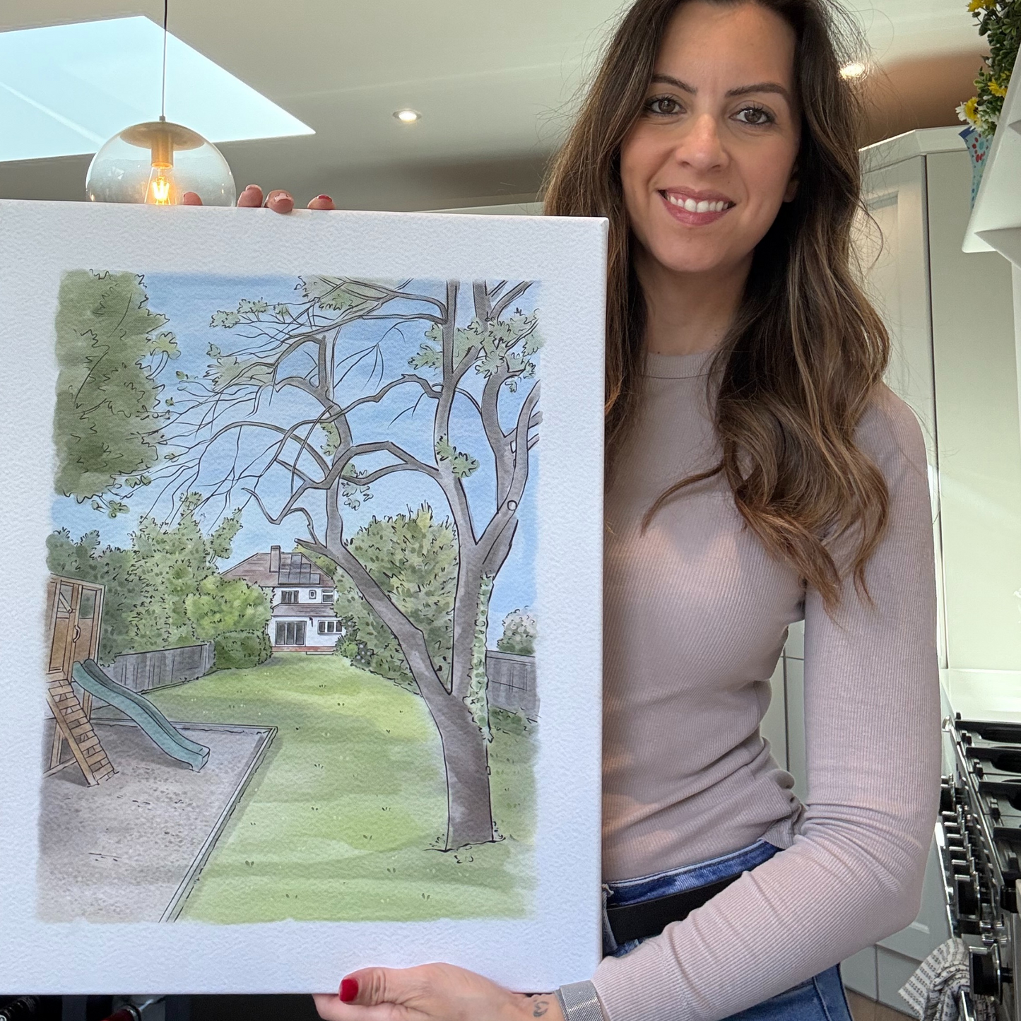 Watercolor Hand Drawn House Portrait