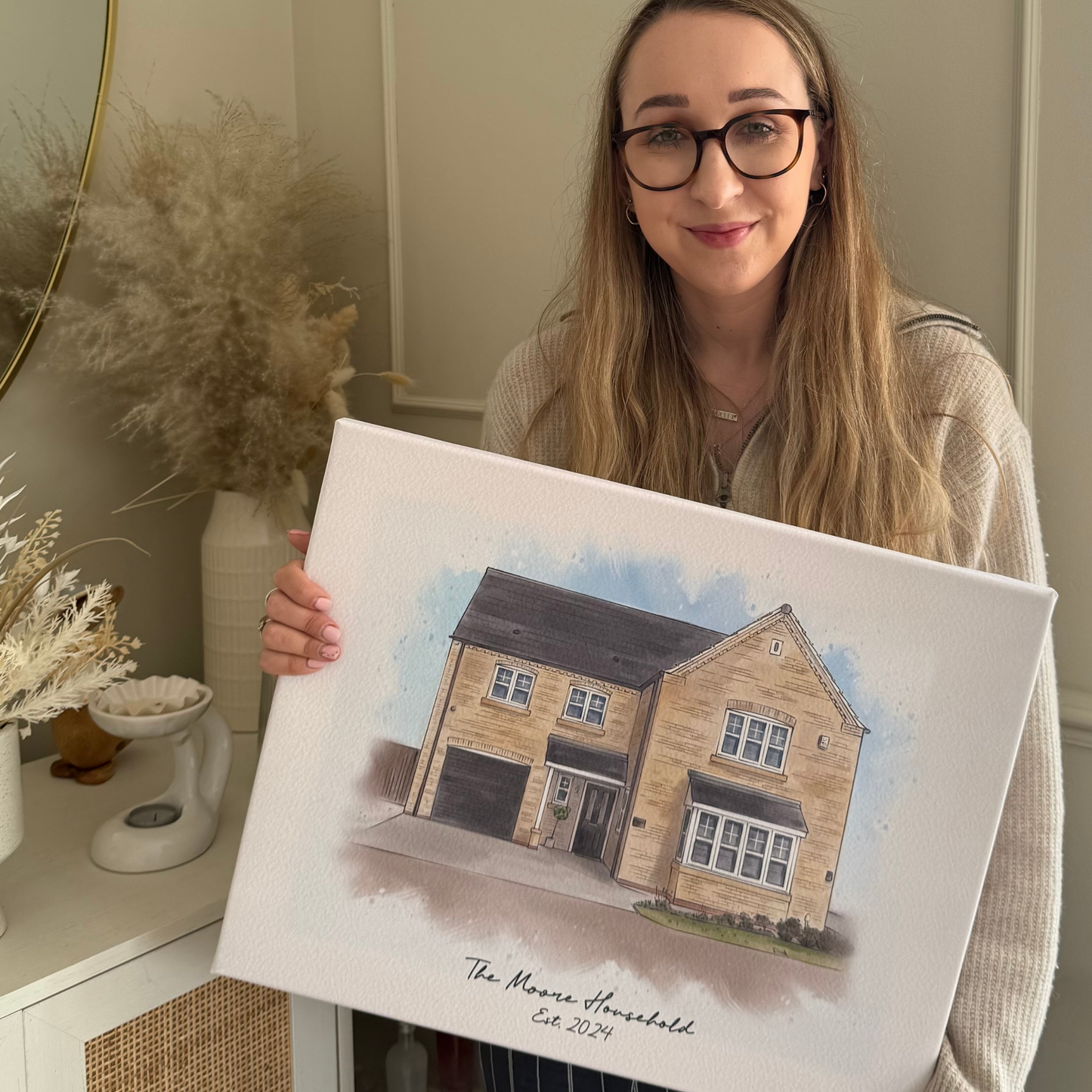 Watercolor Hand Drawn House Portrait