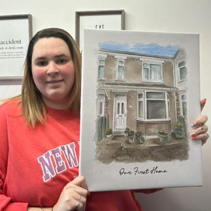 Watercolor Hand Drawn House Portrait