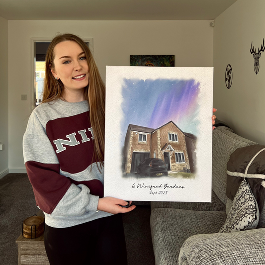 Watercolor Hand Drawn House Portrait